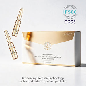 TAYAM Multi-Peptide Line-Smoothing Ampoule Serum Concentrate gift box with proprietary peptide technology and patent-pending peptide support