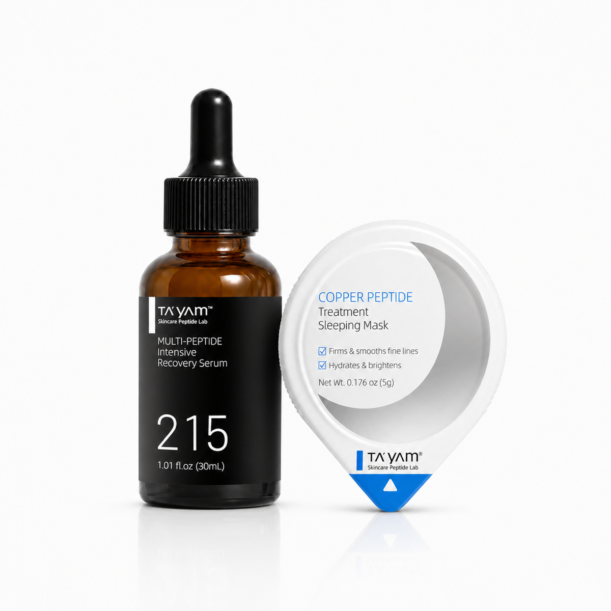 TAYAM Travel Comfort Shield Set with 215 recovery serum and copper peptide sleeping mask